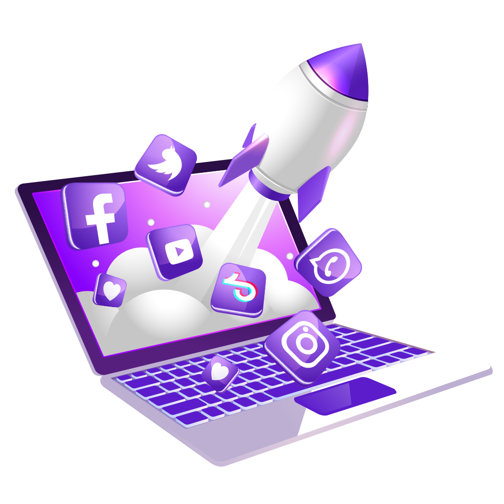 Notebook, redes sociais e foguete